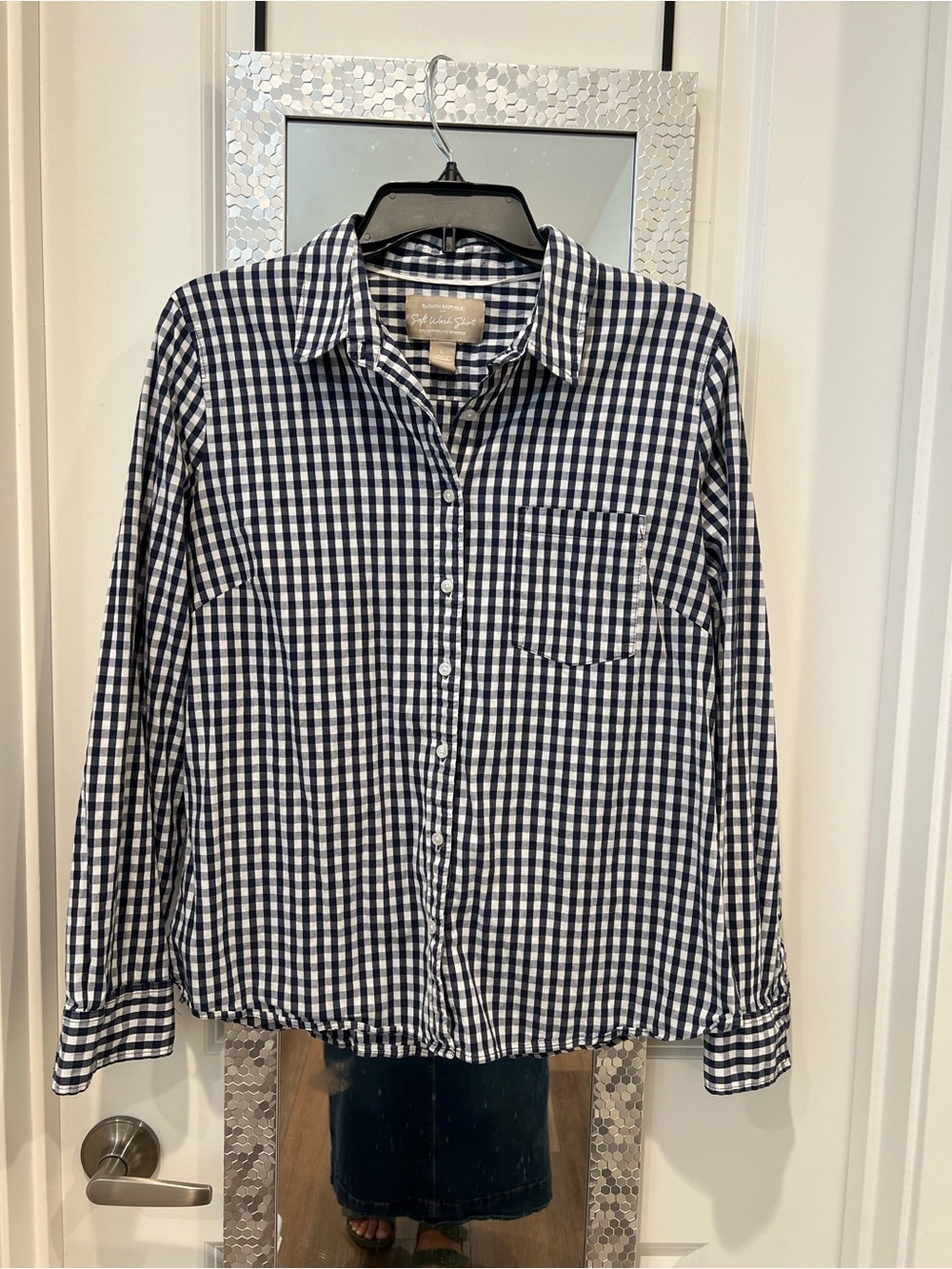 Banana Republic Navy and White Gingham Button-Down Shirt
